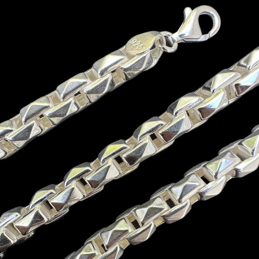 HarlemBling Puffed Triangle Rolo Chain Necklace Or Bracelet - Hollow 925 Sterling Silver - 7"-28" - 6mm