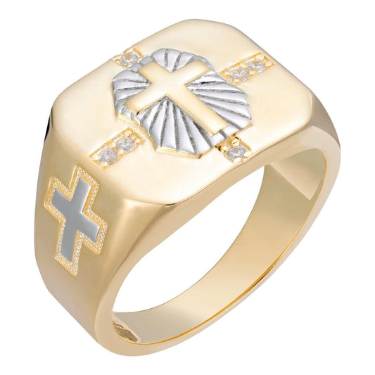 HarlemBling Rays Of God Classic Cross Ring -  14k Gold Vermeil 925 Silver Two Tone - CZ Stones