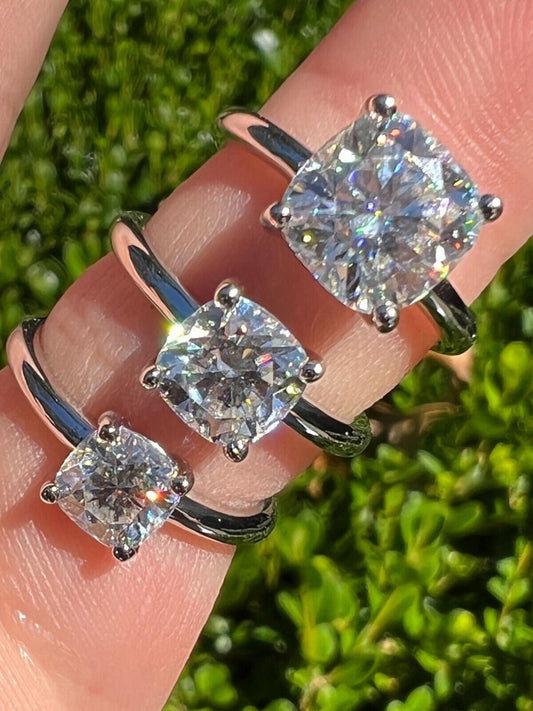 HarlemBling Real 1-3ct Real Moissanite Engagement Promise Ring Square Cushion Cut 925 Silver