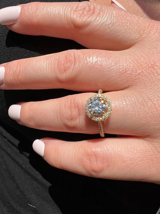 HarlemBling Real 1.2ct VVS D Moissanite Engagement Promise Ring 14k Gold Plated 925 Silver