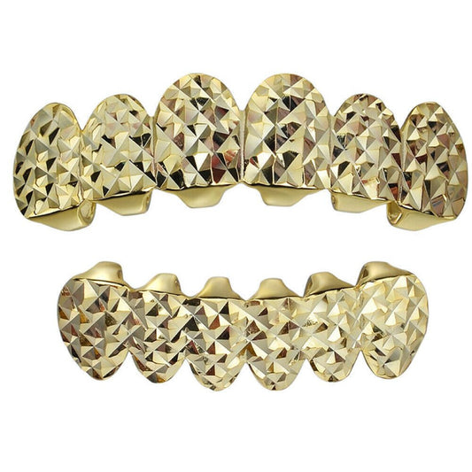 HarlemBling REAL 14k Gold Over Solid 925 Sterling Silver Diamond Cut Grillz Teeth Fronts