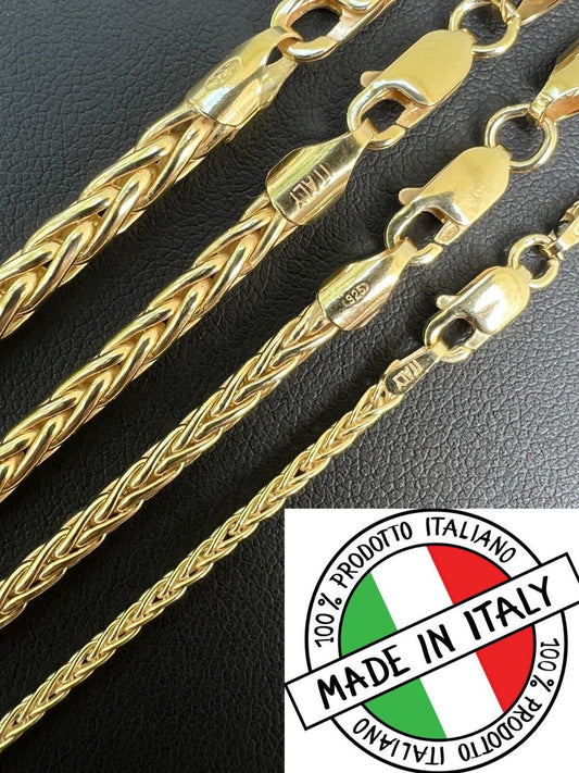 HarlemBling Real 14k Gold Plated 925 Sterling Silver Spiga Rope Wheat Chain Necklace 2-5mm