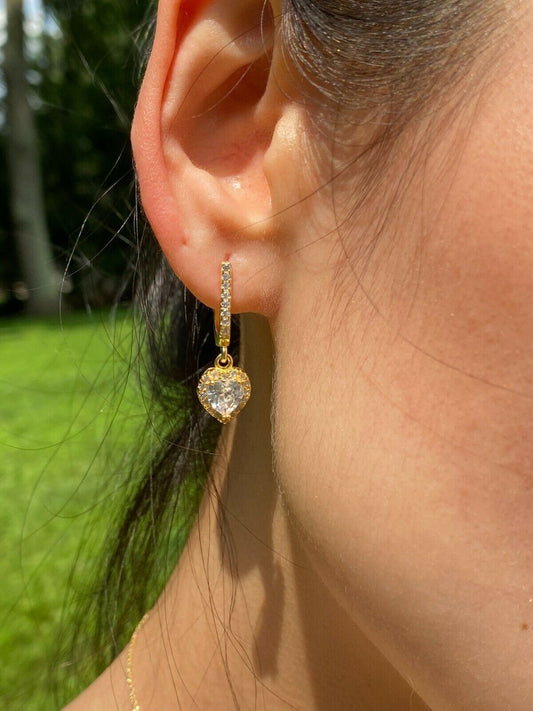 HarlemBling Real 14k Gold Vermeil 925 Silver Heart Shaped Diamond Ring Necklace Earrings Set