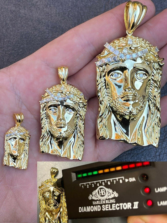 HarlemBling Real 14k Gold Vermeil Jesus Piece Pendant Baguette MOISSANITE Pass Diamond Test