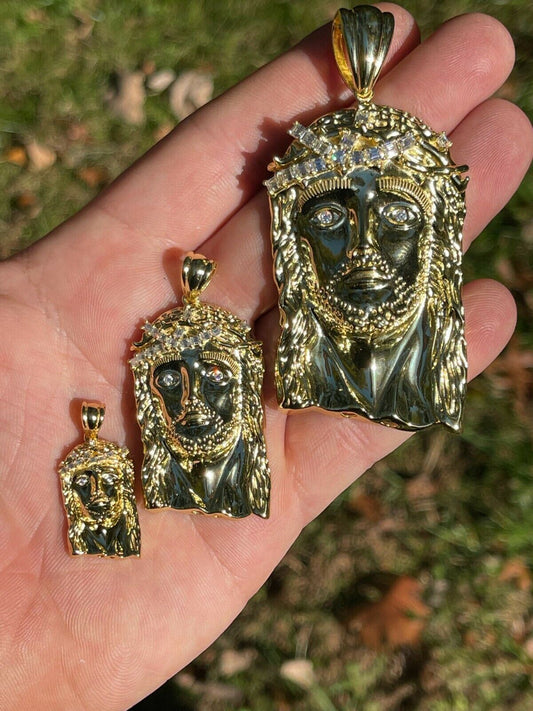 HarlemBling Real 14k Gold Vermeil Jesus Piece Pendant Baguette MOISSANITE Pass Diamond Test