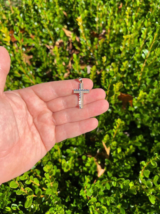 HarlemBling Real 14k Solid Yellow and White Diamond Cut Gold Cross Crucifix Pendant Necklace