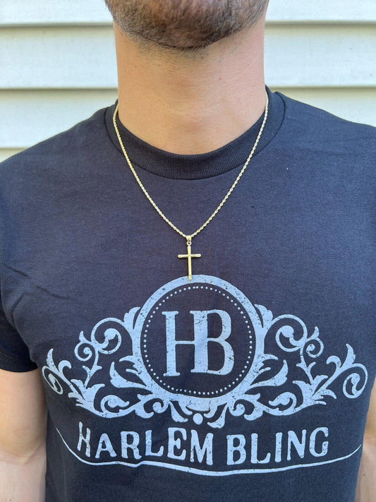 HarlemBling Real 14k Yellow Gold Plain Cross Crucifix Pendant Necklace Mens Ladies 1 Medium