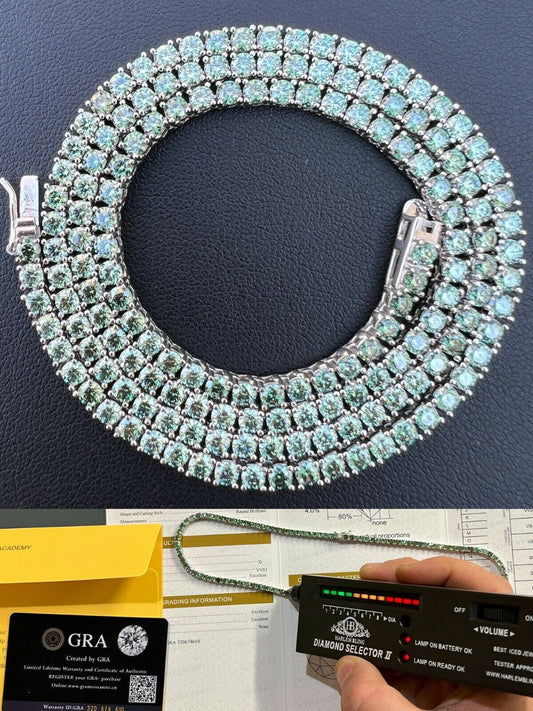 HarlemBling REAL 3mm Blue Green MOISSANITE Tennis Chain Necklace - Pass Diamond Test 14-24