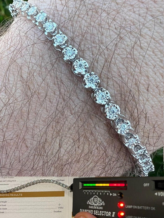 HarlemBling Real 3mm MOISSANITE Illusion Miracle Set Tennis Bracelet In 925 Silver 6-8.5"