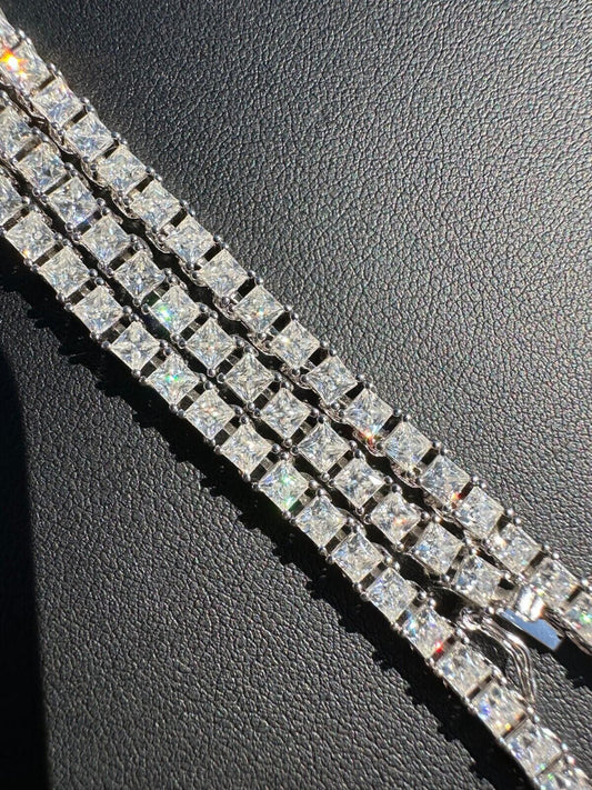 HarlemBling REAL 3mm MOISSANITE Princess Cut Square Tennis Chain Necklace 925 Silver Hip Hop