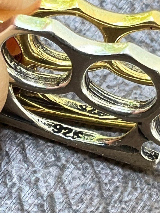 HarlemBling Real 925 Silver / 14k Gold Plated Brass Knuckle Oxidized Pendant Necklace Charm