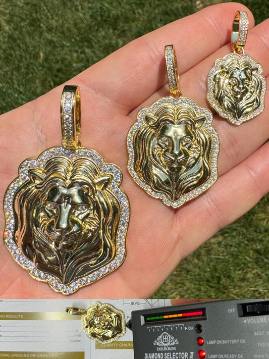HarlemBling Real 925 Silver 14k Gold Plated Iced MOISSANITE Custom Lion Pendant Necklace