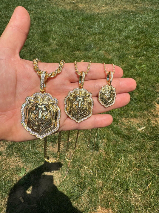 HarlemBling Real 925 Silver 14k Gold Plated Iced MOISSANITE Custom Lion Pendant Necklace