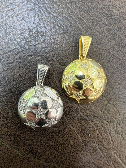 HarlemBling Real 925 Silver / 14k Gold Plated Soccer Ball Futbol Star Pendant Necklace Iced