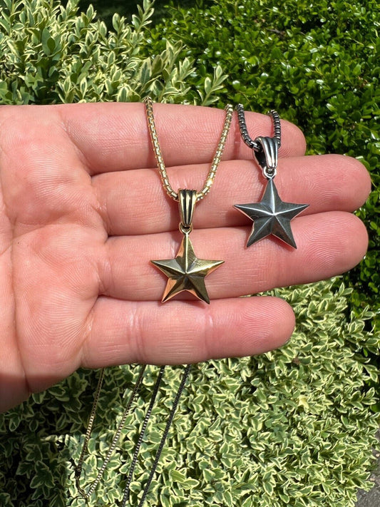 HarlemBling Real 925 Silver / 14k Gold Plated Star Superstar Oxidized Pendant Necklace Charm