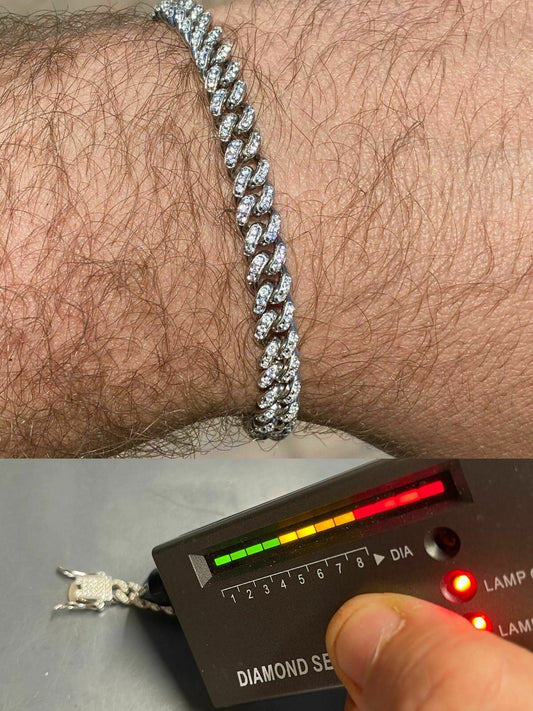 HarlemBling Real 925 Silver 6mm Iced Miami Cuban Out Bracelet MOISSANITE Pass Diamond Tester
