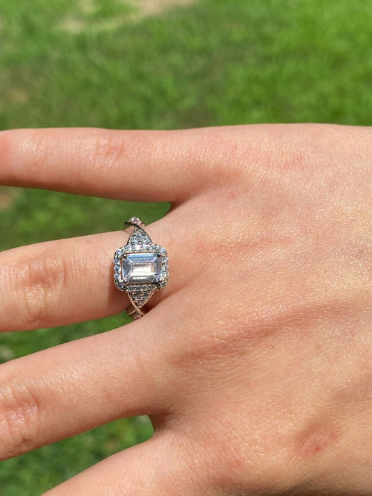 HarlemBling Real 925 Silver Baguette Diamond Ring Pendant Necklace and Earrings Jewelry Set