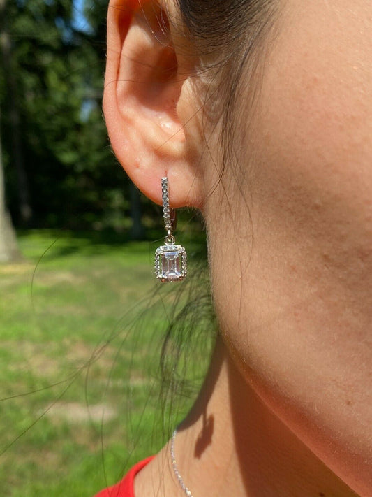 HarlemBling Real 925 Silver Baguette Diamond Ring Pendant Necklace and Earrings Jewelry Set