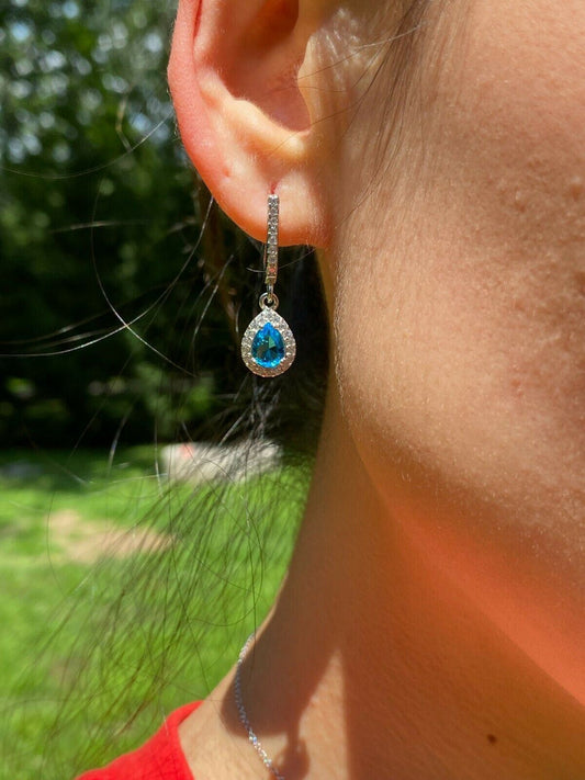 HarlemBling Real 925 Silver Blue Aquamarine Diamond Ring Necklace Earrings Girls Jewelry Set