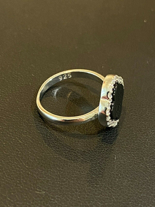 HarlemBling Real 925 Silver Four Leaf Clover Black Onyx Ring Necklace and Earrings Ladies Set