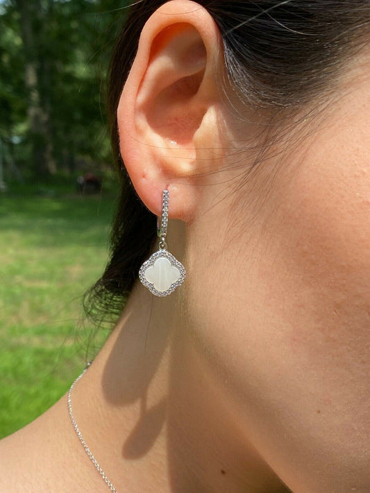 HarlemBling Real 925 Silver Four Leaf Clover Mother Of Pearl Ring Necklace and Earrings Ladies