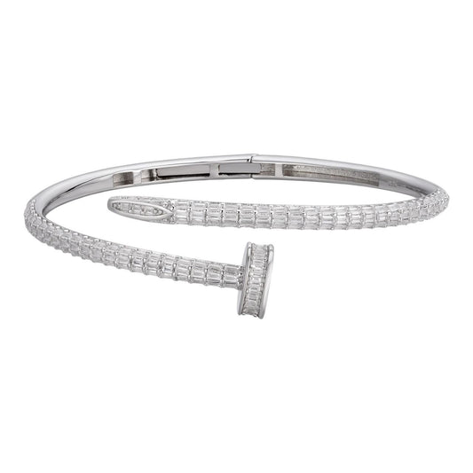HarlemBling Real 925 Silver Iced Baguette Diamond Nail Bangle Bracelet 6-7.5" Mens Ladies