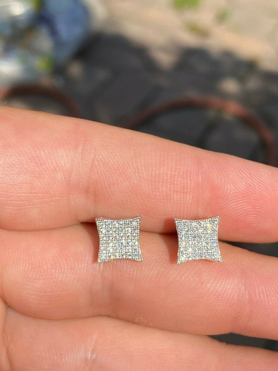 HarlemBling Real 925 Silver Iced Hip Hop Square Kite Earrings MOISSANITE Pass Diamond Tester