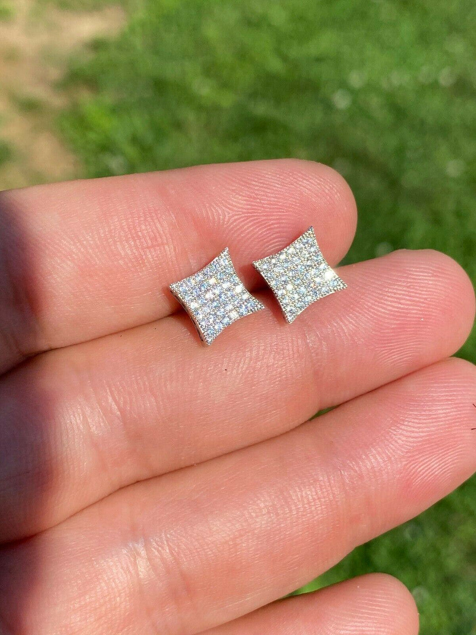 HarlemBling Real 925 Silver Iced Hip Hop Square Kite Earrings MOISSANITE Pass Diamond Tester