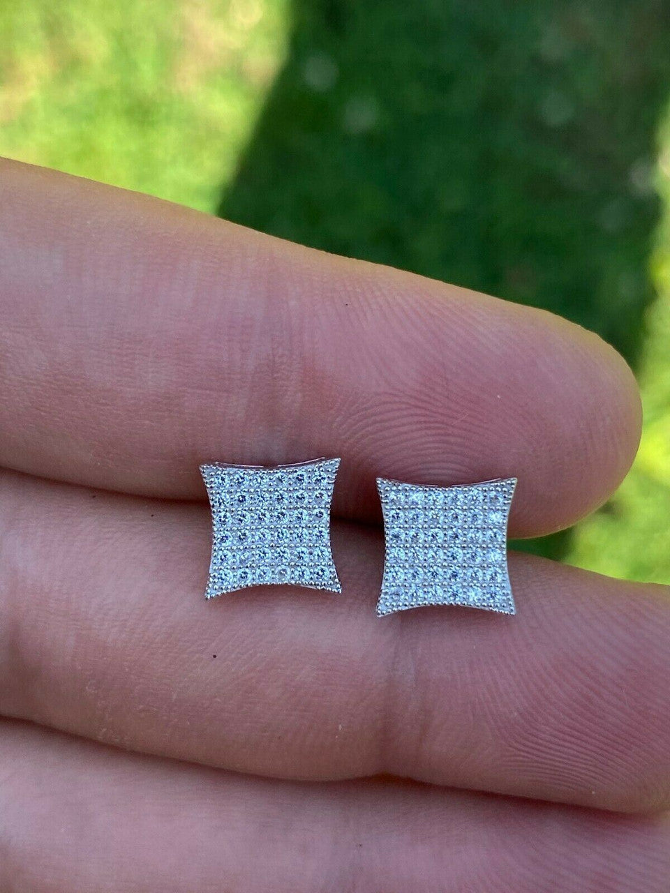 HarlemBling Real 925 Silver Iced Hip Hop Square Kite Earrings MOISSANITE Pass Diamond Tester