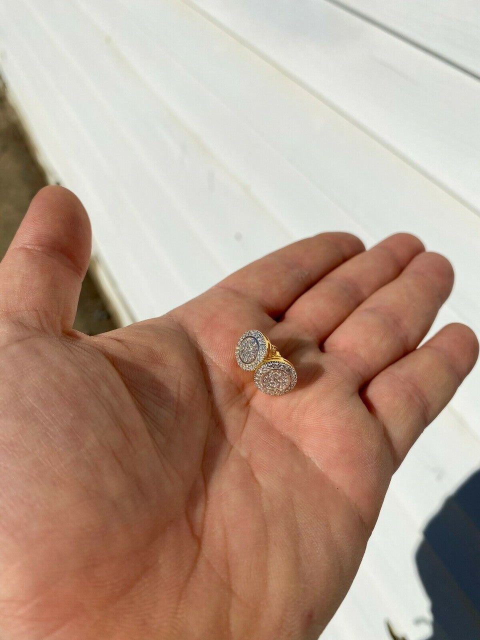 HarlemBling Real 925 Silver Iced Moissanite Hip Hop Mens Earrings Big Studs 14k Gold Finish