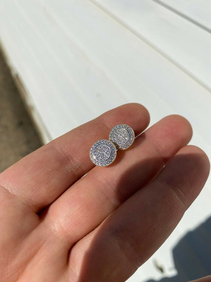 HarlemBling Real 925 Silver Iced Moissanite Hip Hop Mens Earrings Big Studs 14k Gold Finish