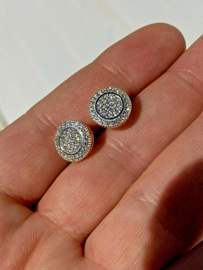HarlemBling Real 925 Silver Iced Moissanite Hip Hop Mens Earrings Big Studs 14k Gold Finish