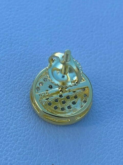HarlemBling Real 925 Silver Iced Moissanite Hip Hop Mens Earrings Big Studs 14k Gold Finish