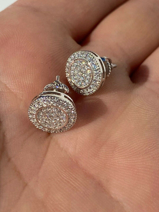 HarlemBling Real 925 Silver Iced Moissanite Hip Hop Mens Earrings Studs Pass Diamond Tester