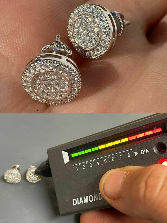 HarlemBling Real 925 Silver Iced Moissanite Hip Hop Mens Earrings Studs Pass Diamond Tester