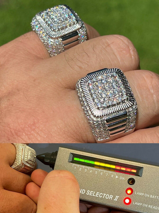 HarlemBling Real 925 Silver Mens Hip Hop Big Iced 3.1ct Moissanite Ring Pass Diamond Tester