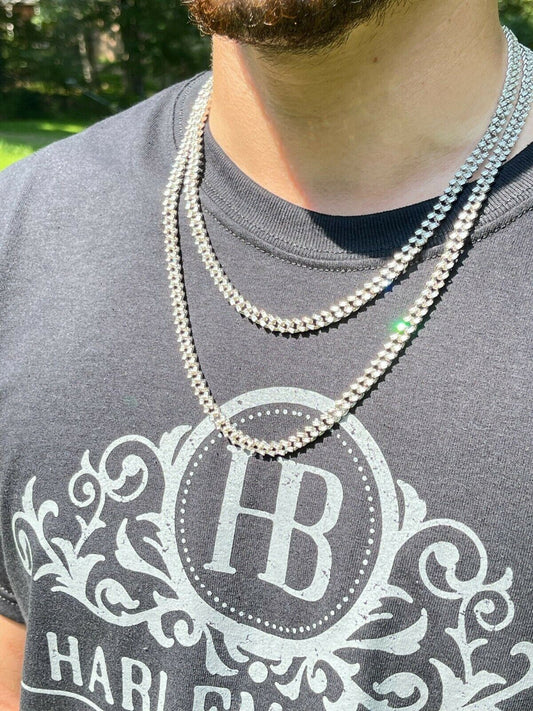 HarlemBling Real 925 Silver Miami Cuban Link Iced Baguette Diamond Chain Necklace Men Ladies