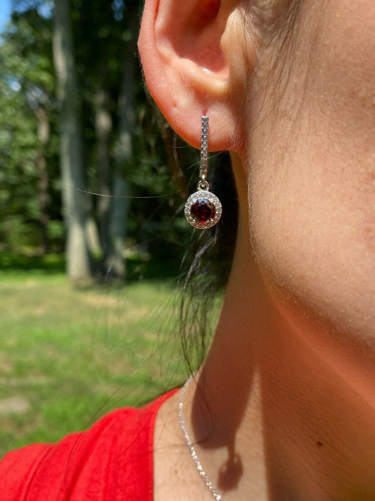 HarlemBling Real 925 Silver Red Ruby and Diamond Ring Pendant Necklace and Earrings Jewelry Set