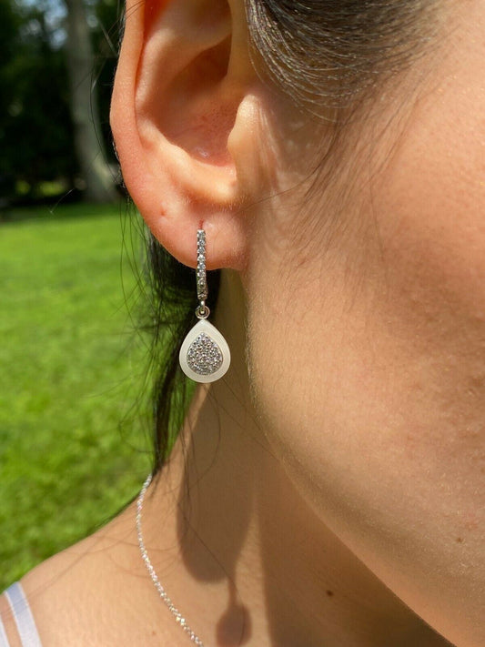 HarlemBling Real 925 Silver Teardrop Diamond Pearl Ring Necklace and Earrings Ladies Girls Set