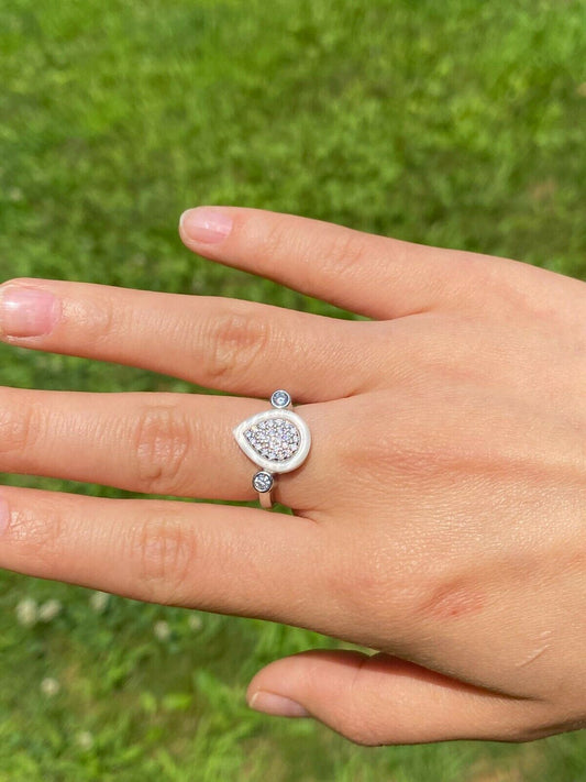 HarlemBling Real 925 Silver Teardrop Diamond Pearl Ring Necklace and Earrings Ladies Girls Set