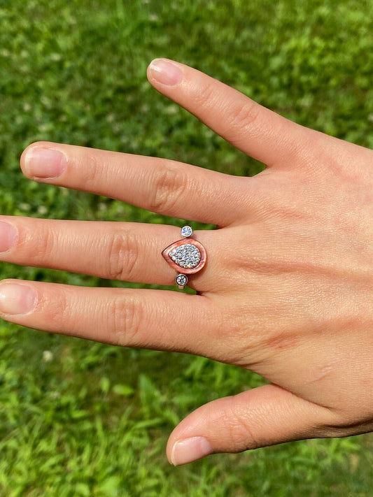 HarlemBling Real 925 Silver Teardrop Diamond Pink Pearl Ring Necklace and Earrings Girls Set