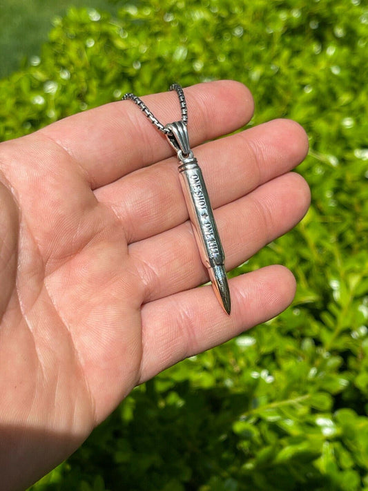 HarlemBling Real 925 Sterling Silver 14k Gold Gun Bullet ONE SHOT ONE KILL Pendant Necklace