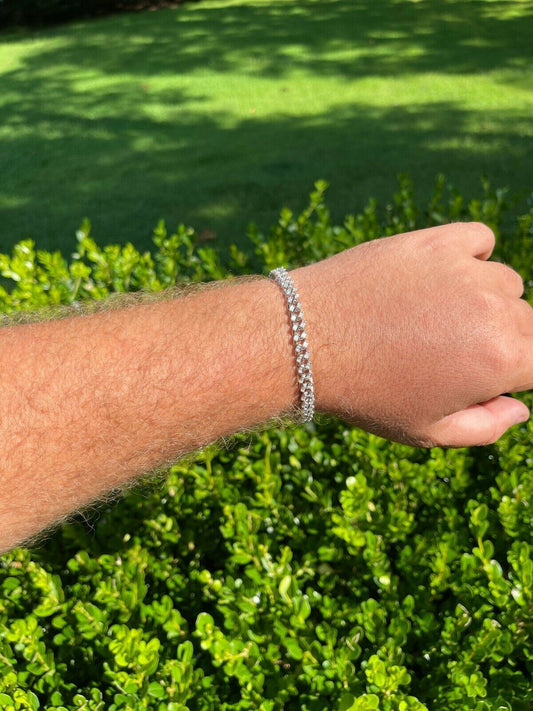 HarlemBling Real 925 Sterling Silver 6mm Iced Miami Cuban Bracelet Hip Hop Baguette Diamond