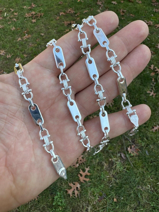 HarlemBling Real 925 Sterling Silver Custom Ferragamo Link Chain Necklace 7.5mm 18-30" ITALY