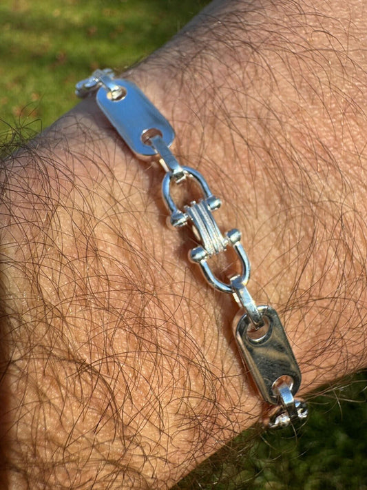 HarlemBling Real 925 Sterling Silver Custom Ferragamo Link Chain Necklace 7.5mm 18-30" ITALY