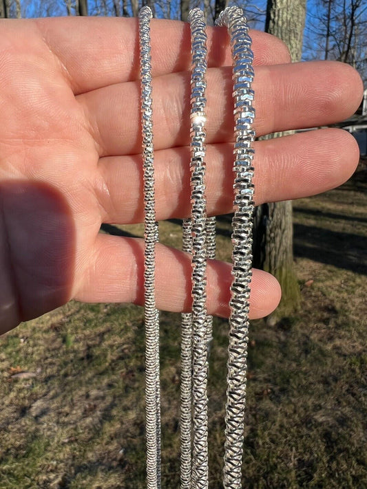 HarlemBling Real 925 Sterling Silver Diamond Cut Sparkle Ice Rope Chain Necklace 3-5mm ITALY