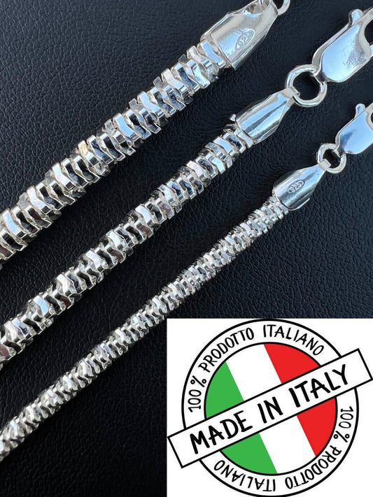 HarlemBling Real 925 Sterling Silver Diamond Cut Sparkle Ice Rope Chain Necklace 3-5mm ITALY