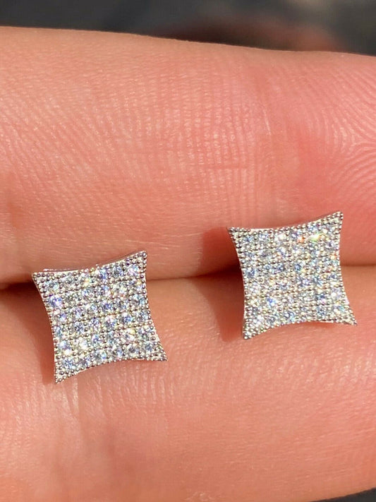 HarlemBling Real 925 Sterling Silver Iced Diamond Hip Hop Square Kite Earrings Bust Down Ice