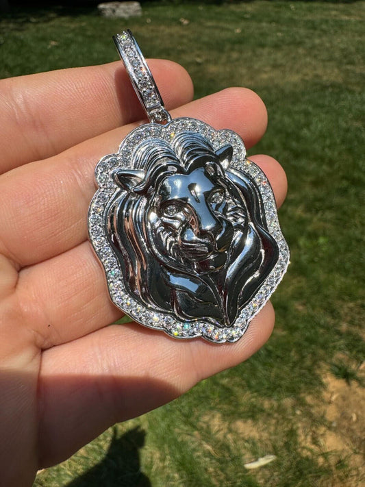 HarlemBling Real 925 Sterling Silver Iced MOISSANITE Custom Lion Pendant Necklace - 3 Sizes