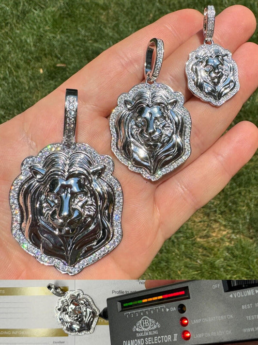 HarlemBling Real 925 Sterling Silver Iced MOISSANITE Custom Lion Pendant Necklace - 3 Sizes